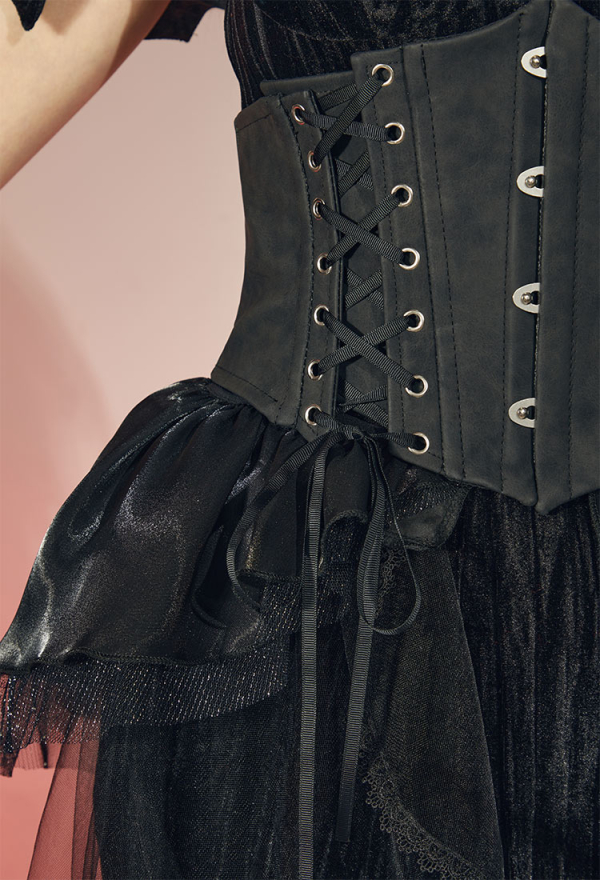 Sexy Vampire Black Gothic Vampire Lace Dress with Corset Belt Necklace Gloves