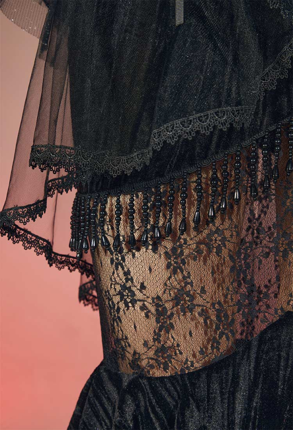 Sexy Vampire Black Gothic Vampire Lace Dress with Corset Belt Necklace Gloves