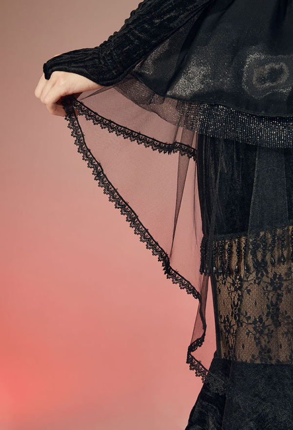 Sexy Vampire Black Gothic Vampire Lace Dress with Corset Belt Necklace Gloves