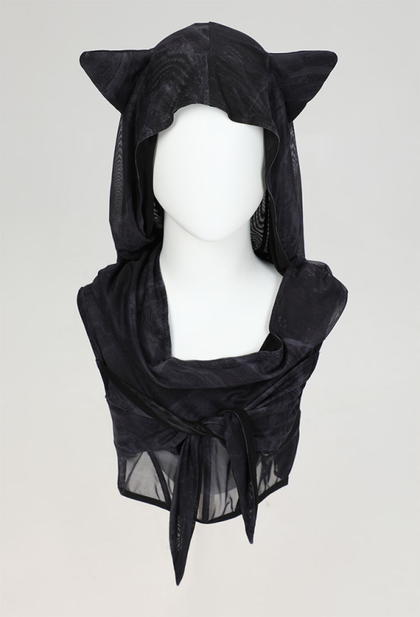 Wasteland Style Black Casual Outfit Short Hooded Top and Skirt with Arm Sleeves