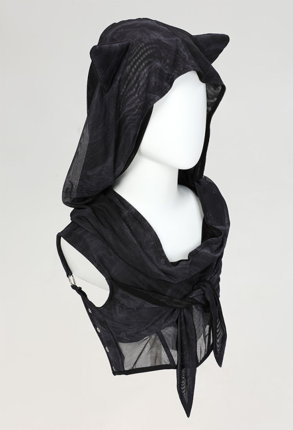 Wasteland Style Black Casual Outfit Short Hooded Top and Skirt with Arm Sleeves
