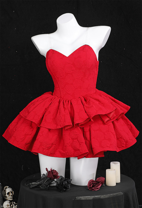 Gothic Cosplay Costume Red Strapless Tube Dress with Headband with Thigh-High Stockings and Gloves Gothic Cosplay Costume Red Strapless Tube Dress with Headband with Thigh-High Stockings and Gloves