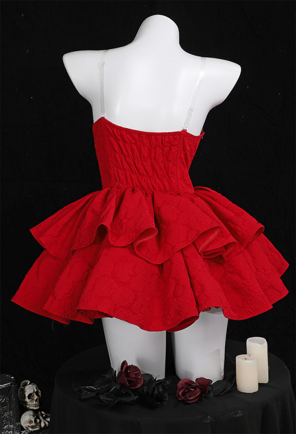 Gothic Cosplay Costume Red Strapless Tube Dress with Headband with Thigh-High Stockings and Gloves Gothic Cosplay Costume Red Strapless Tube Dress with Headband with Thigh-High Stockings and Gloves