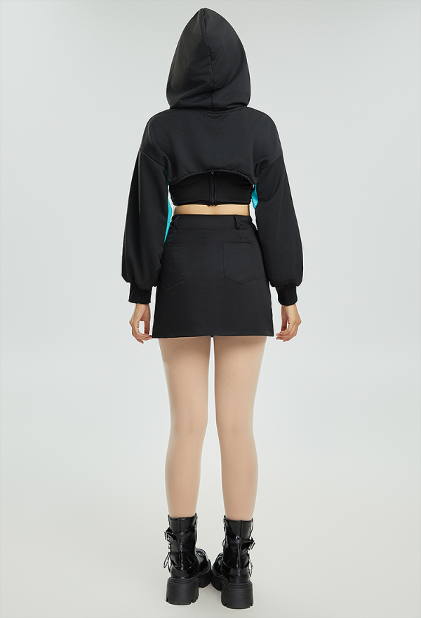 Venom Assassin Gothic Casual Outfit Top and Triangle Bottom with Short Hooded Sweatshirt Venom Assassin Gothic Casual Outfit Top and Triangle Bottom with Short Hooded Sweatshirt