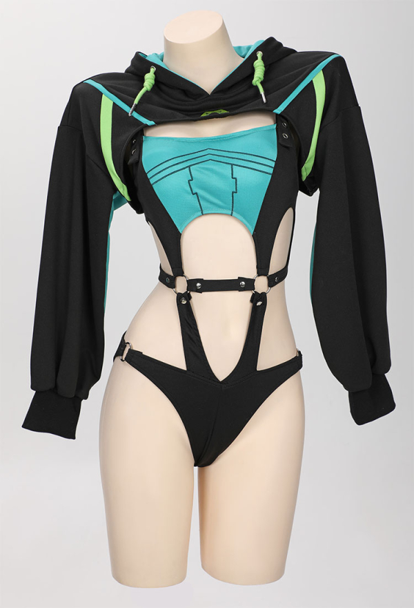Venom Assassin Gothic Casual Outfit Top and Triangle Bottom with Short Hooded Sweatshirt Venom Assassin Gothic Casual Outfit Top and Triangle Bottom with Short Hooded Sweatshirt
