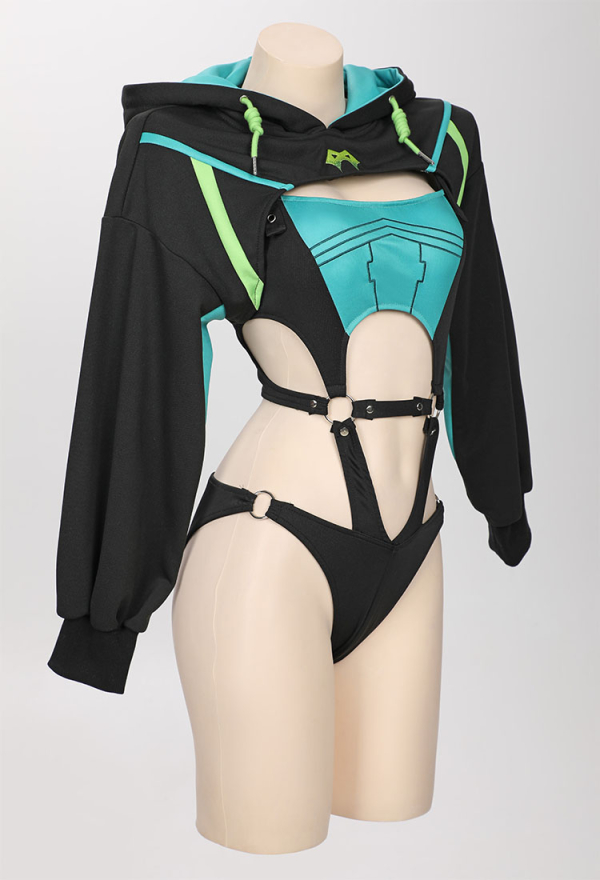 Venom Assassin Gothic Casual Outfit Top and Triangle Bottom with Short Hooded Sweatshirt Venom Assassin Gothic Casual Outfit Top and Triangle Bottom with Short Hooded Sweatshirt