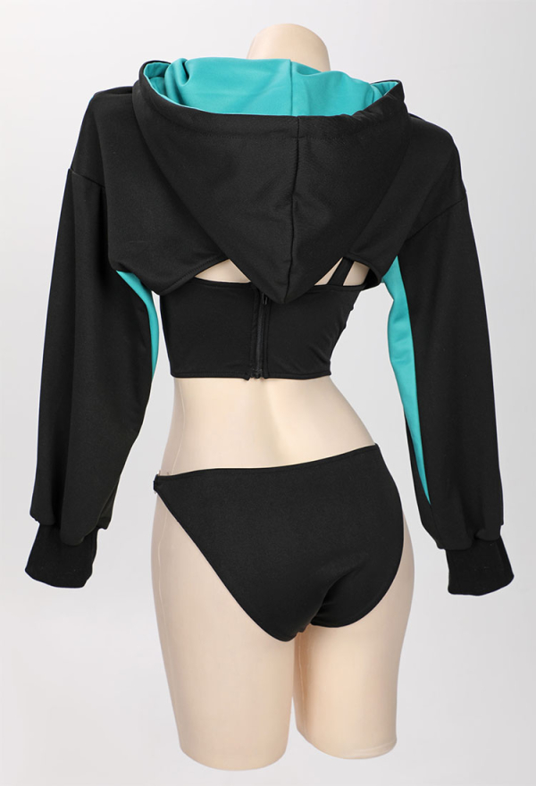 Venom Assassin Gothic Casual Outfit Top and Triangle Bottom with Short Hooded Sweatshirt Venom Assassin Gothic Casual Outfit Top and Triangle Bottom with Short Hooded Sweatshirt