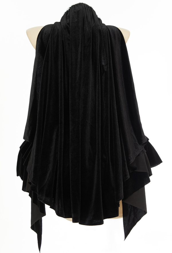 HOLY LOVE Gothic Dress Black Lace Halter Hollow Dress and Headpiece with Necklace