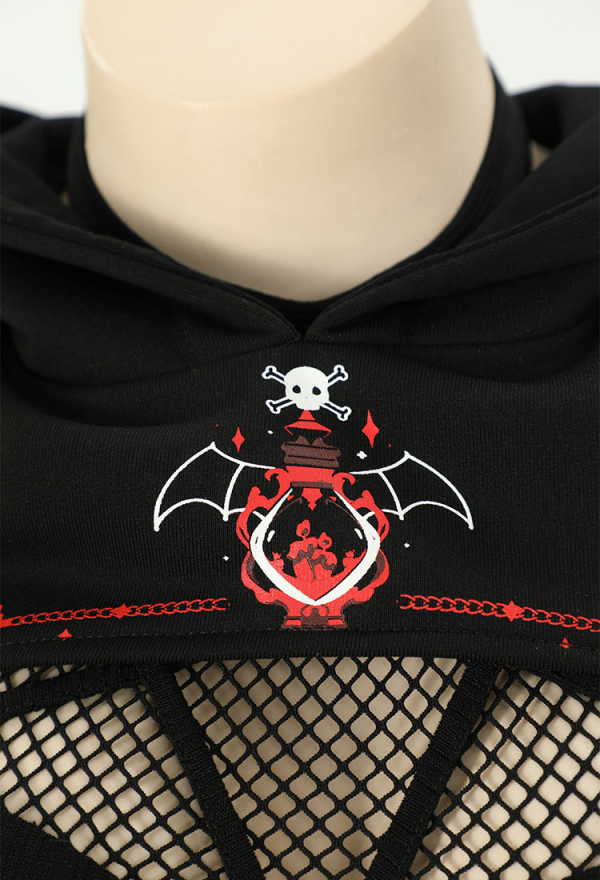 DARK BREATH Gothic Witch Dress Set Black Witch Shrug Hoodie and Fishing Net Halter Irregular Dress