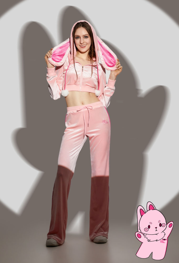 Sports Tracksuit Set Pink Bunny Hooded Top and Pants with Pom-pom Accessories Sports Tracksuit Set Pink Bunny Hooded Top and Pants with Pom-pom Accessories