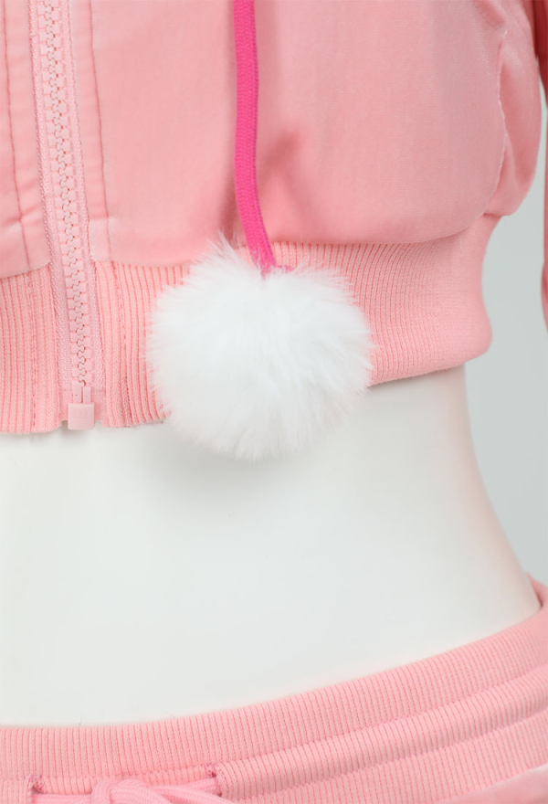 Sports Tracksuit Set Pink Bunny Hooded Top and Pants with Pom-pom Accessories Sports Tracksuit Set Pink Bunny Hooded Top and Pants with Pom-pom Accessories