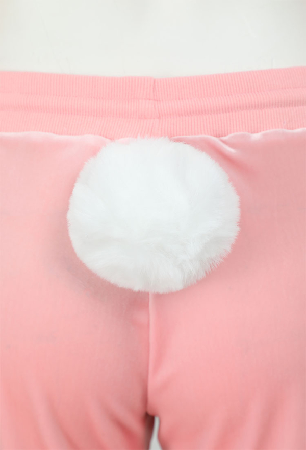 Sports Tracksuit Set Pink Bunny Hooded Top and Pants with Pom-pom Accessories Sports Tracksuit Set Pink Bunny Hooded Top and Pants with Pom-pom Accessories