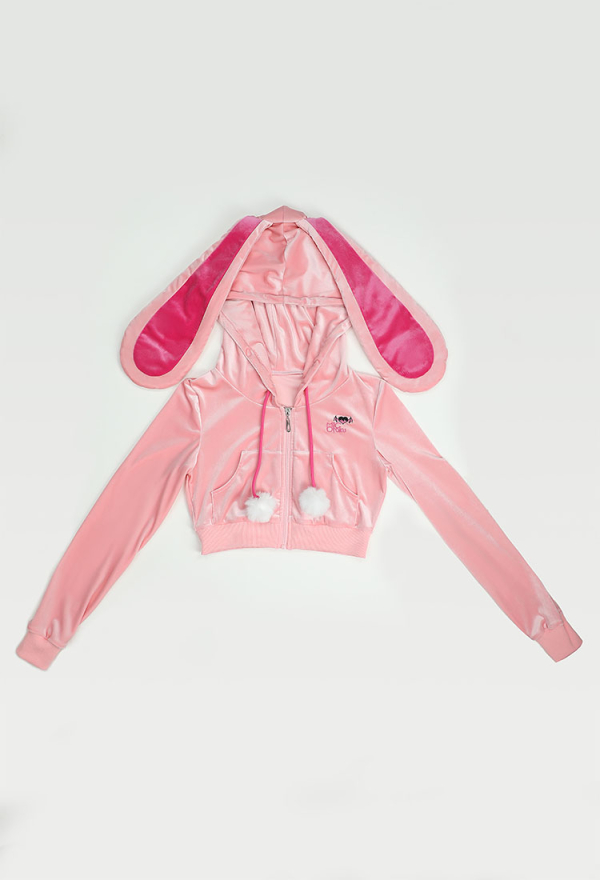Sports Tracksuit Set Pink Bunny Hooded Top and Pants with Pom-pom Accessories Sports Tracksuit Set Pink Bunny Hooded Top and Pants with Pom-pom Accessories
