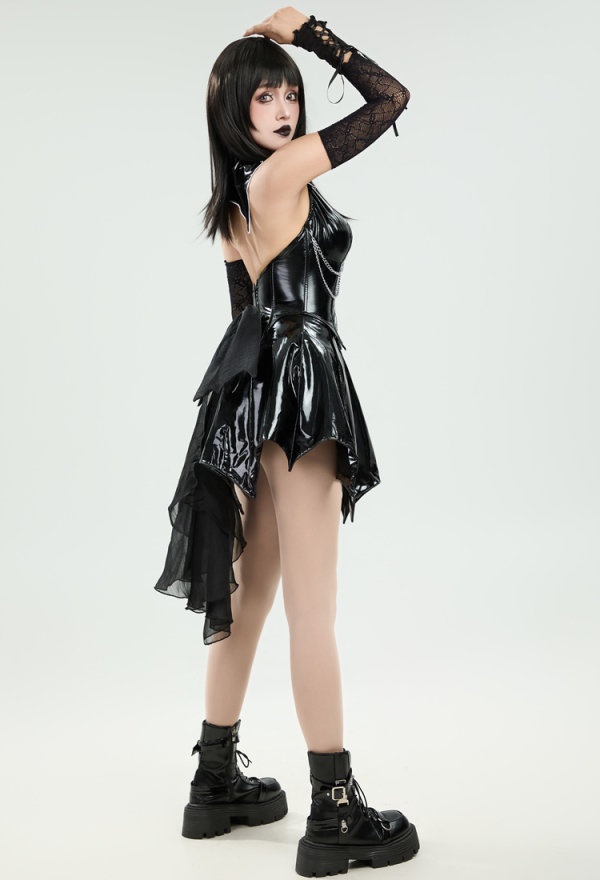 Gothic Corset Vest and Skirt Set Black Hollow Out Corset Style Top and Skirt with Detachable Bowknot Gothic Corset Vest and Skirt Set Black Hollow Out Corset Style Top and Skirt with Detachable Bowknot