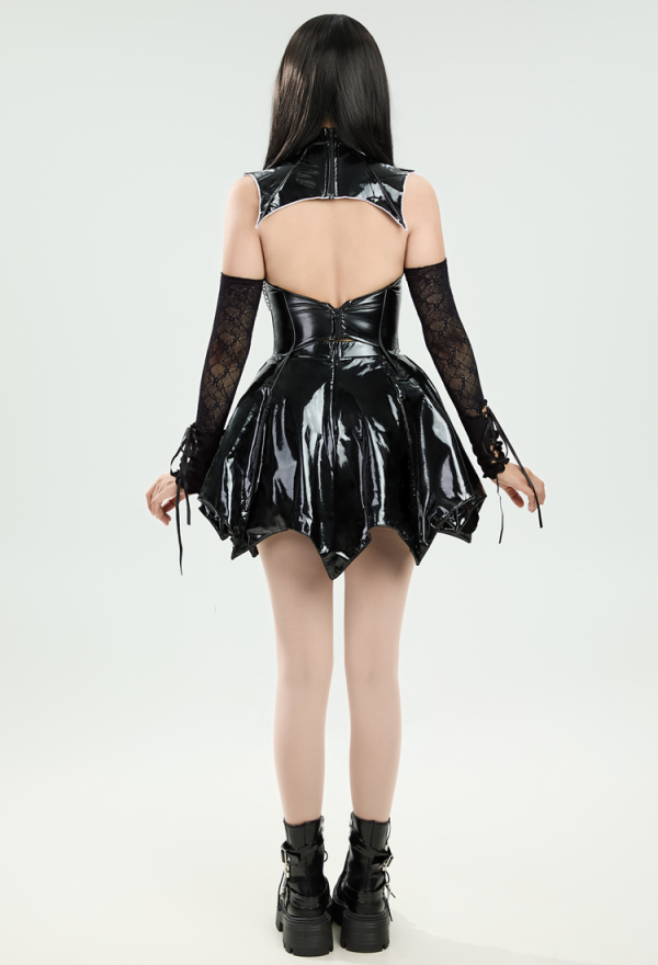 Gothic Corset Vest and Skirt Set Black Hollow Out Corset Style Top and Skirt with Detachable Bowknot Gothic Corset Vest and Skirt Set Black Hollow Out Corset Style Top and Skirt with Detachable Bowknot