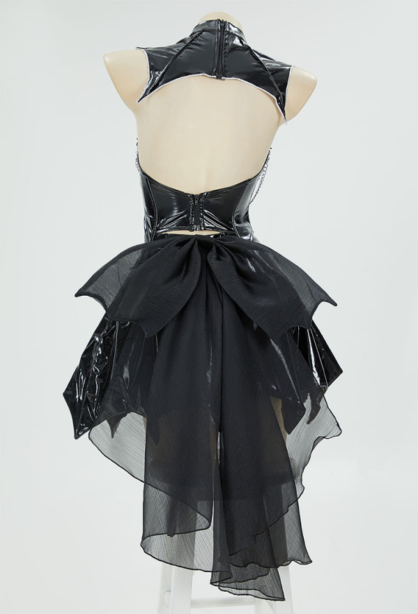 Gothic Corset Vest and Skirt Set Black Hollow Out Corset Style Top and Skirt with Detachable Bowknot Gothic Corset Vest and Skirt Set Black Hollow Out Corset Style Top and Skirt with Detachable Bowknot