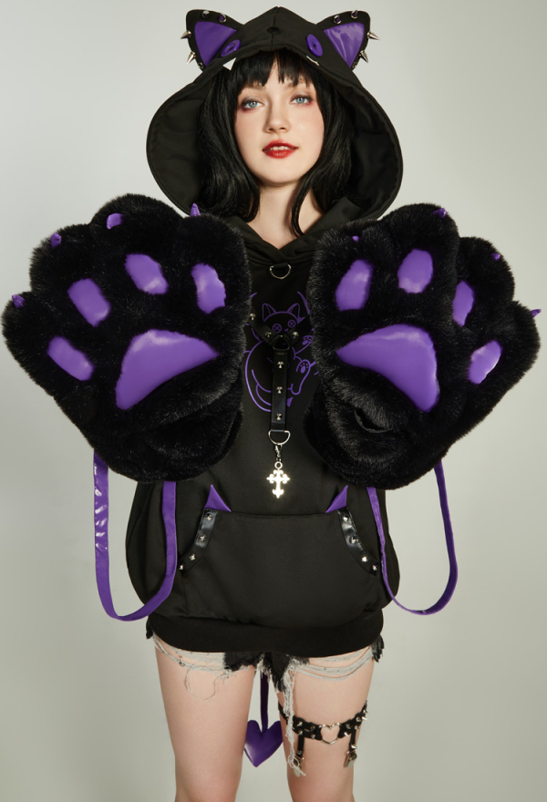 Gothic Rivet Design Paw Hoodie Vintage Outfits Daily Wear