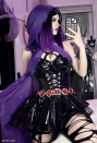 Love Healer Gothic Halloween Outfit Strap Tank Top and Skirt with Hooded Sheer Cape and Belt
