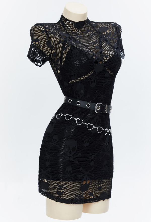Night Hunter Gothic Punk Dress Set Black Halter Backless Dress and Lace Mesh Dress with Belt and Waist Chain Night Hunter Gothic Punk Dress Set Black Halter Backless Dress and Lace Mesh Dress with Belt and Waist Chain
