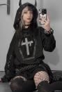 Dark Rebel Gothic Style Black Sweatshirt Chain Rivets Cross Decor Demon Horns Hoodie