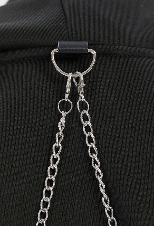 Dark Rebel Gothic Style Black Sweatshirt Chain Rivets Cross Decor Demon Horns Hoodie