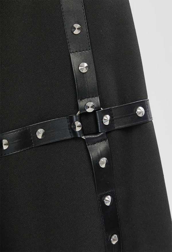 Dark Rebel Gothic Style Black Sweatshirt Chain Rivets Cross Decor Demon Horns Hoodie