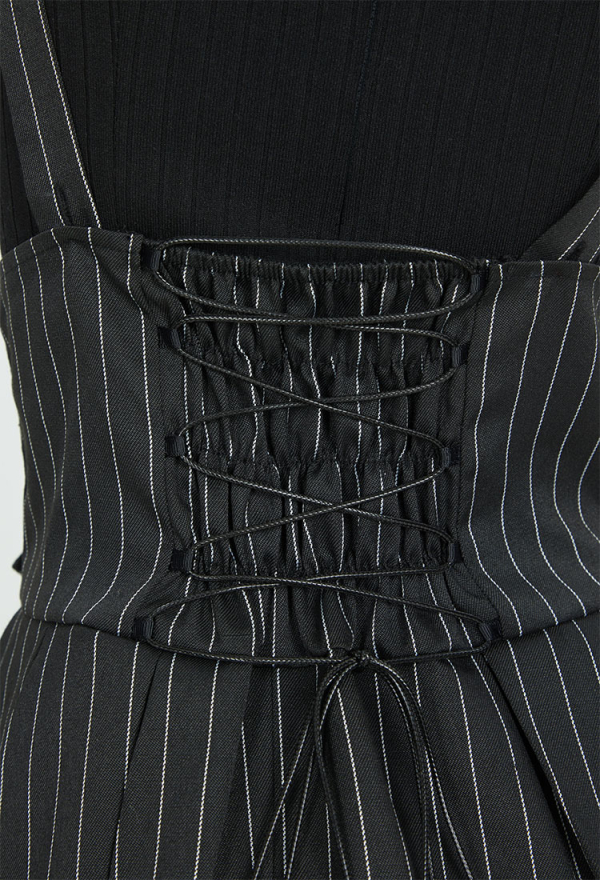 Miss Misa Dress Set Cutout Top and Stripes Dress with Necklace and Gloves