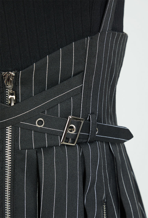 Miss Misa Dress Set Cutout Top and Stripes Dress with Necklace and Gloves