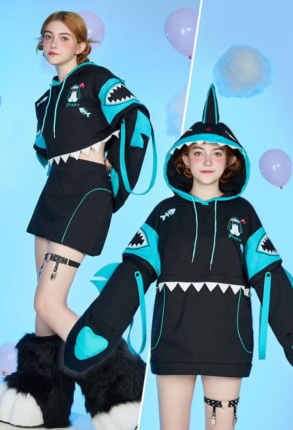 Shark Hoodie Black and Blue Paw Hoodie Daily Wear