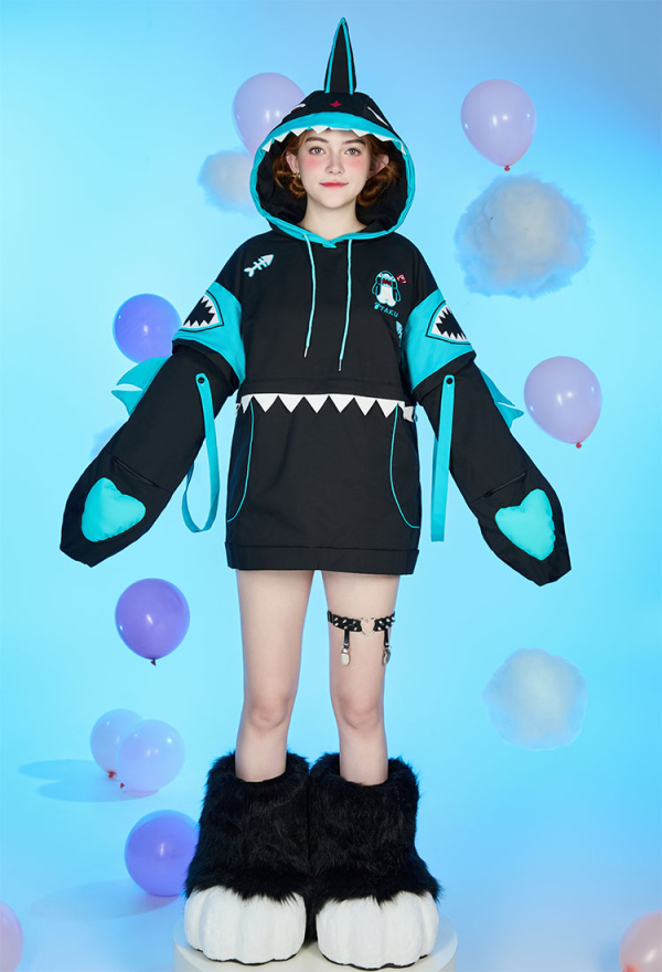 Shark Hoodie Black and Blue Paw Hoodie Daily Wear