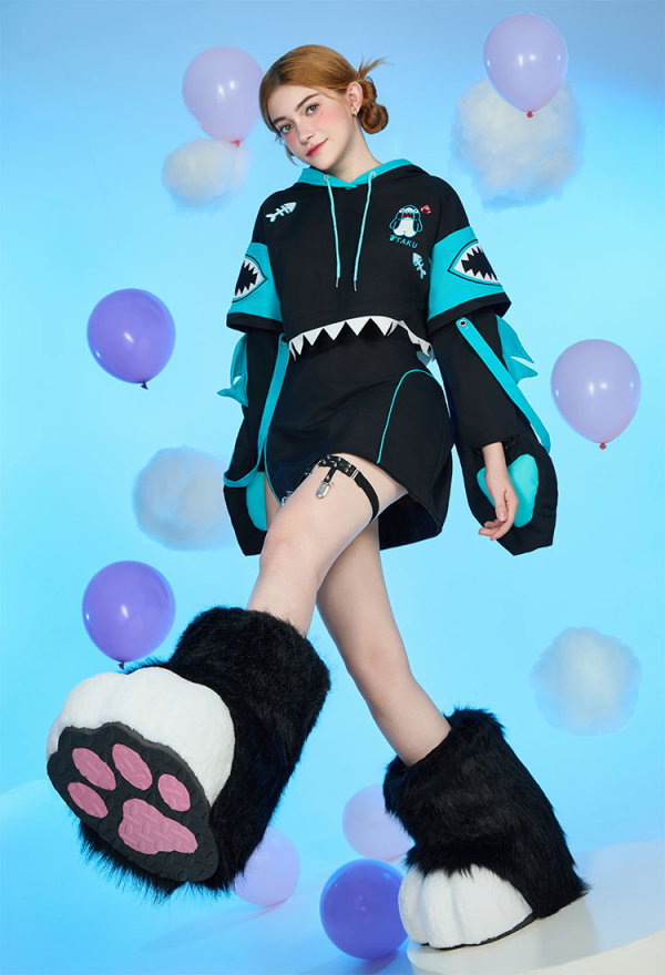 Shark Hoodie Black and Blue Paw Hoodie Daily Wear