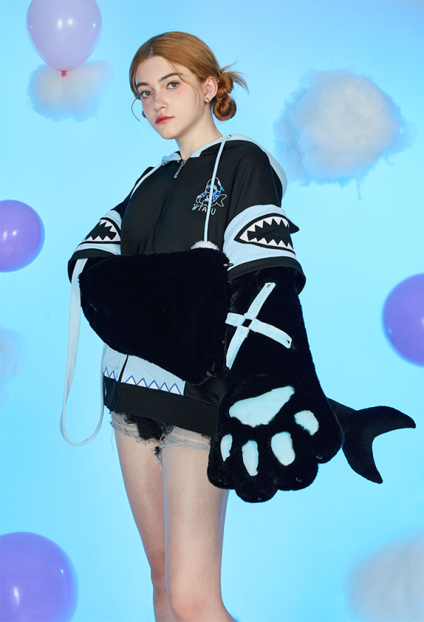 Dizzy Shark-Kitten Black and Blue Paw Hoodie Daily Wear Dizzy Shark-Kitten Black and Blue Paw Hoodie Daily Wear