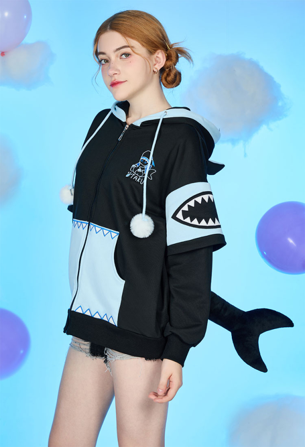 Dizzy Shark-Kitten Black and Blue Paw Hoodie Daily Wear Dizzy Shark-Kitten Black and Blue Paw Hoodie Daily Wear