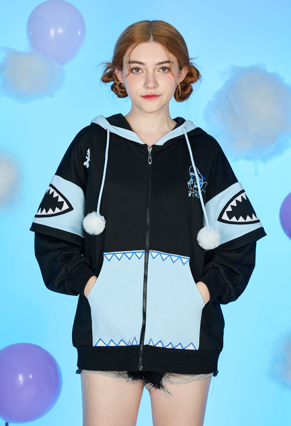 Dizzy Shark-Kitten Black and Blue Paw Hoodie Daily Wear Dizzy Shark-Kitten Black and Blue Paw Hoodie Daily Wear