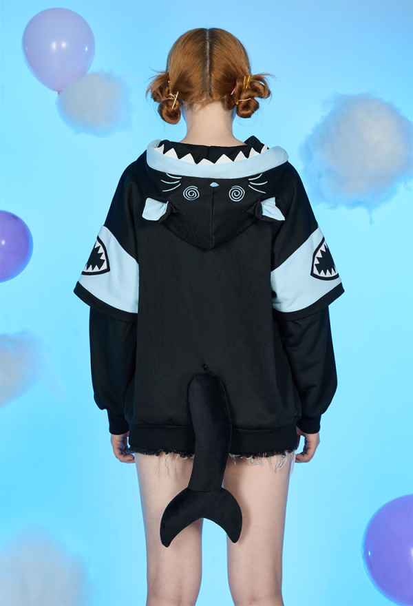 Dizzy Shark-Kitten Black and Blue Paw Hoodie Daily Wear Dizzy Shark-Kitten Black and Blue Paw Hoodie Daily Wear
