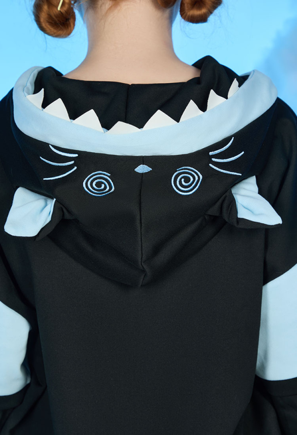 Dizzy Shark-Kitten Black and Blue Paw Hoodie Daily Wear Dizzy Shark-Kitten Black and Blue Paw Hoodie Daily Wear