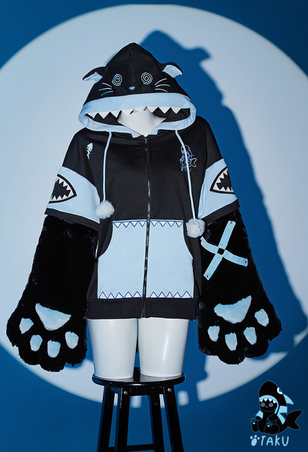 Dizzy Shark-Kitten Black and Blue Paw Hoodie Daily Wear Dizzy Shark-Kitten Black and Blue Paw Hoodie Daily Wear