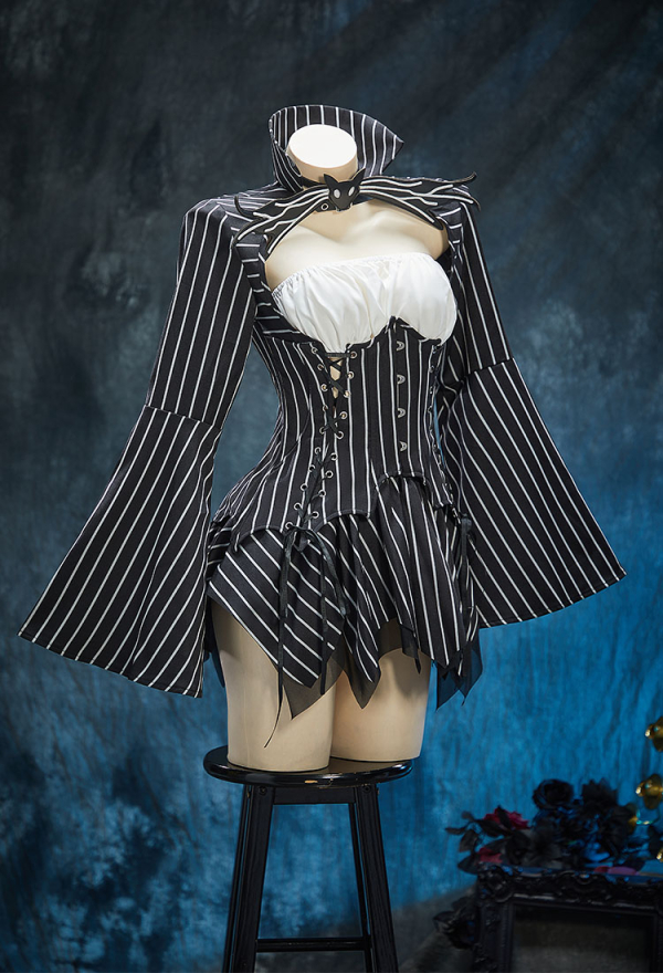 Sweet Nightmare Jack Skellington Style Gothic Costume Long Sleeve Top and Tube Top with Skirt and Gloves Sweet Nightmare Jack Skellington Style Gothic Costume Long Sleeve Top and Tube Top with Skirt and Gloves