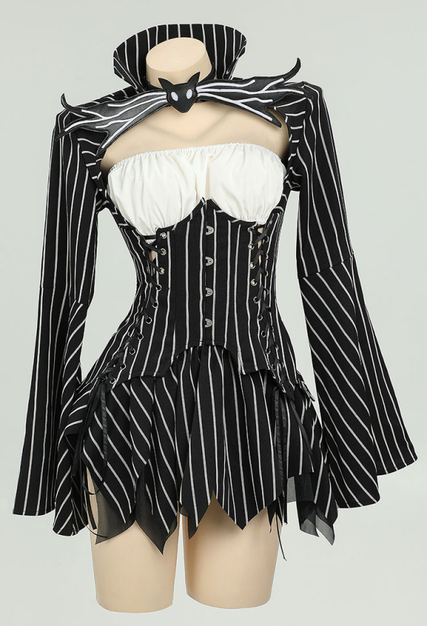 Sweet Nightmare Jack Skellington Style Gothic Costume Long Sleeve Top and Tube Top with Skirt and Gloves Sweet Nightmare Jack Skellington Style Gothic Costume Long Sleeve Top and Tube Top with Skirt and Gloves