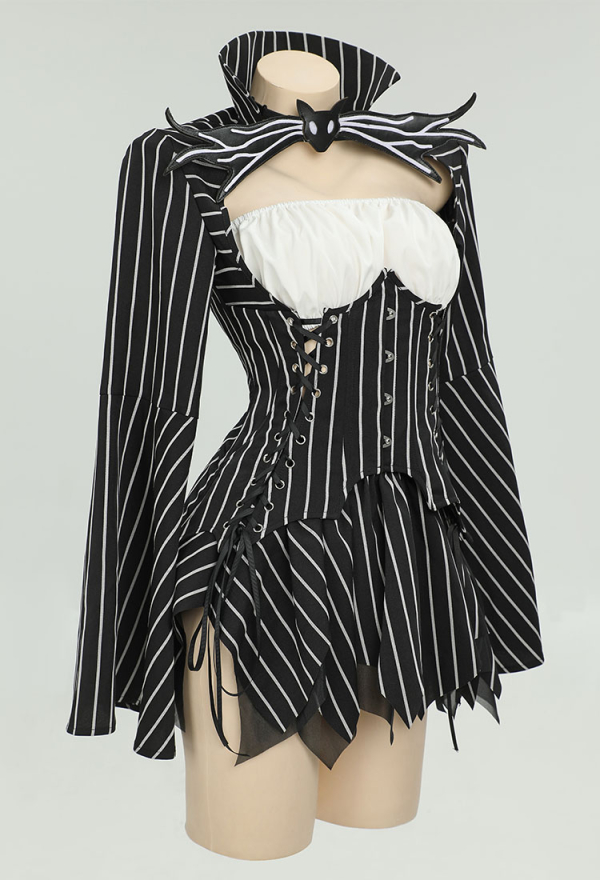 Sweet Nightmare Jack Skellington Style Gothic Costume Long Sleeve Top and Tube Top with Skirt and Gloves Sweet Nightmare Jack Skellington Style Gothic Costume Long Sleeve Top and Tube Top with Skirt and Gloves