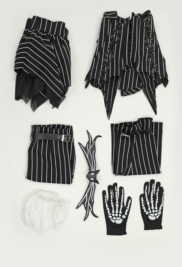 Sweet Nightmare Jack Skellington Style Gothic Costume Long Sleeve Top and Tube Top with Skirt and Gloves Sweet Nightmare Jack Skellington Style Gothic Costume Long Sleeve Top and Tube Top with Skirt and Gloves
