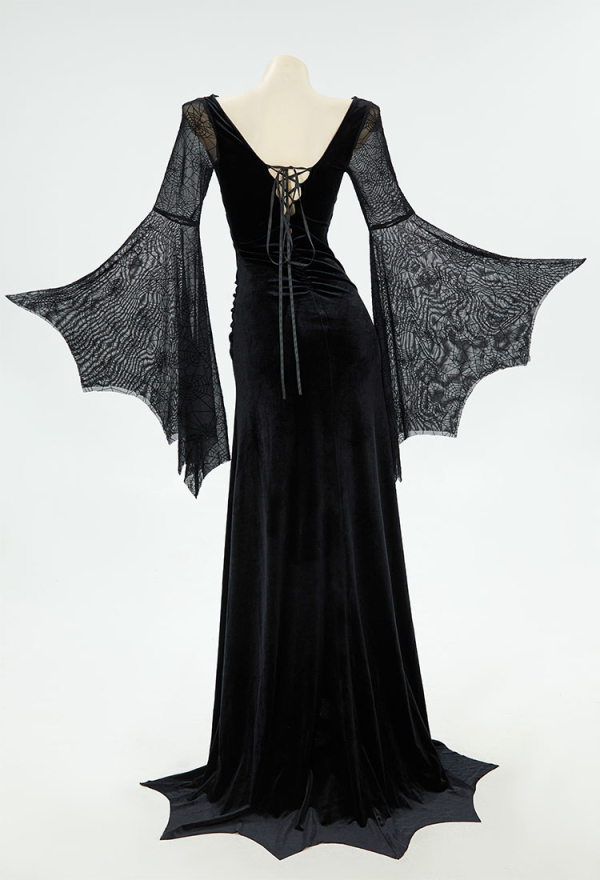 Withered Rose Gothic Style Black Long Dress Spiderweb Style Long Slit Bodycon Dress Costume Withered Rose Gothic Style Black Long Dress Spiderweb Style Long Slit Bodycon Dress Costume