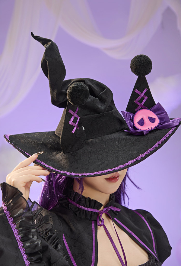 Anime Doll Derivative Halloween Witch Costume Set Gothic Lolita Dress with Cape and Hat