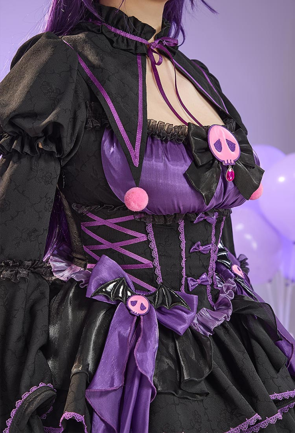 Anime Doll Derivative Halloween Witch Costume Set Gothic Lolita Dress with Cape and Hat