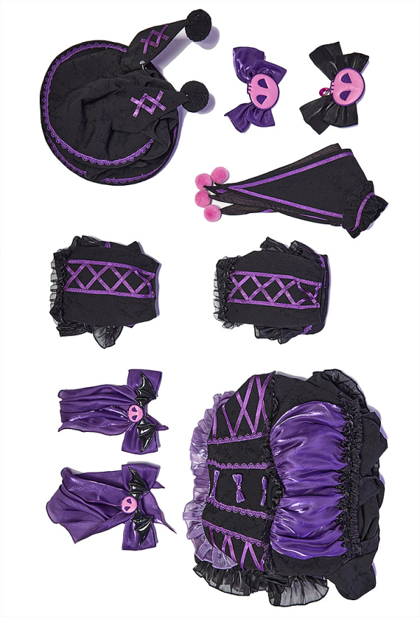 Anime Doll Derivative Halloween Witch Costume Set Gothic Lolita Dress with Cape and Hat