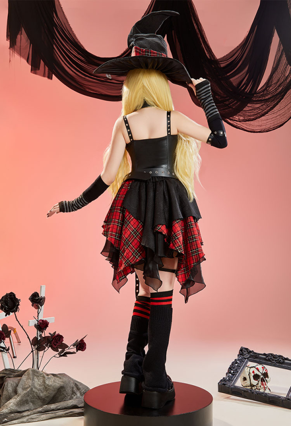 Miss Misa Halloween Witch Costume with a Strap Vest and Irregular Skirt with Hat