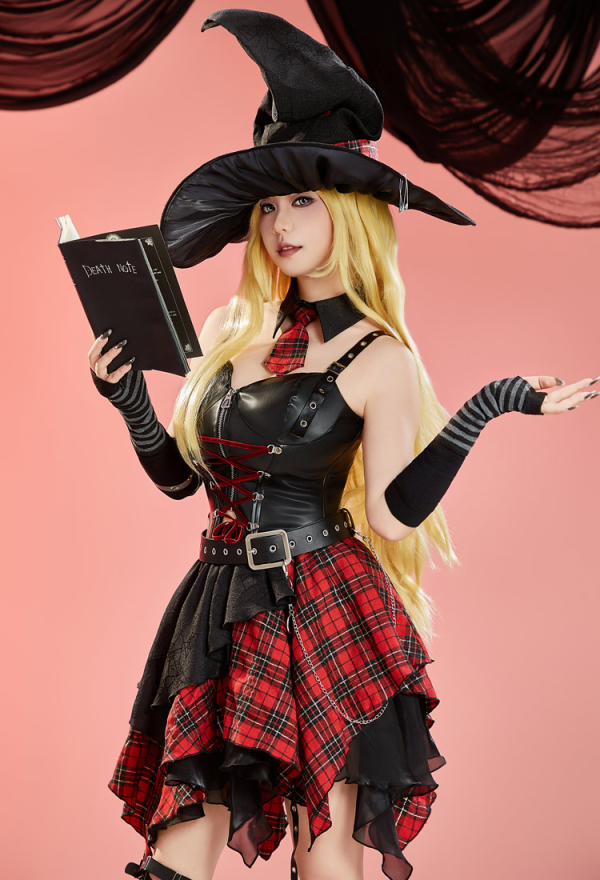 Miss Misa Halloween Witch Costume with a Strap Vest and Irregular Skirt with Hat