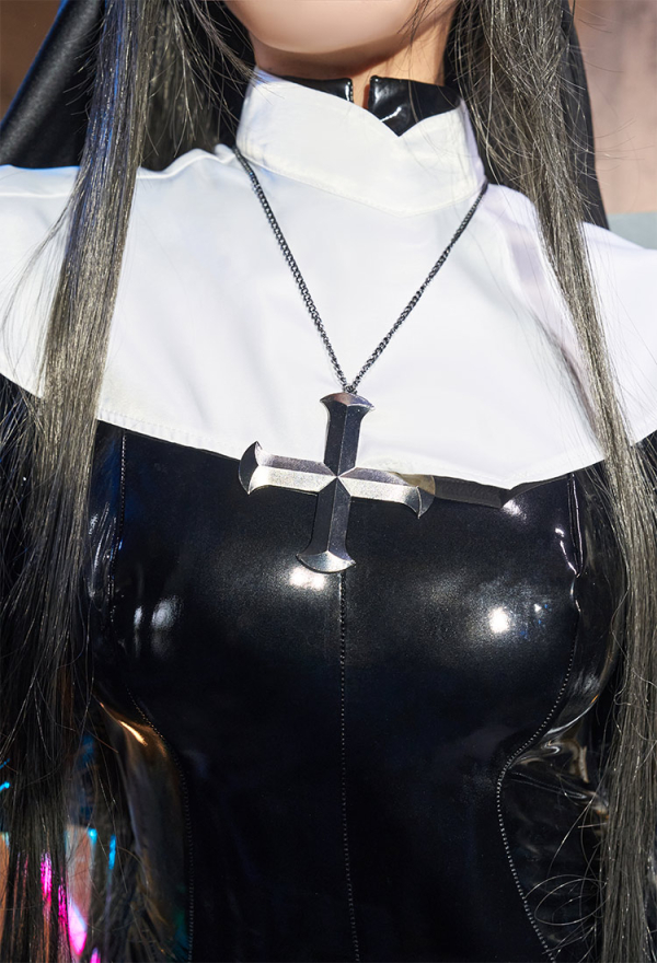 Sexy Lingerie Set Halloween Black Nun Costume Bodysuit Jumpsuit with Collar Headband Necklace Sexy Lingerie Set Halloween Black Nun Costume Bodysuit Jumpsuit with Collar Headband Necklace