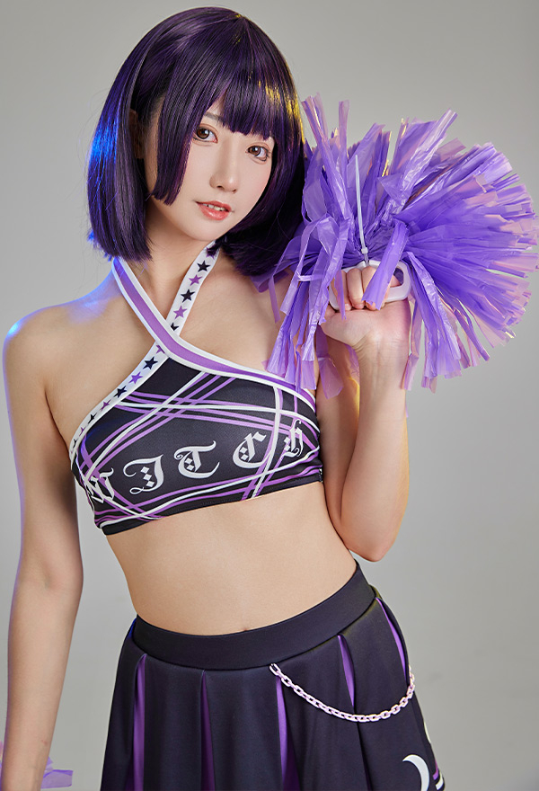 Zombie Cheerleader Demon Women Pastel Goth Star Print Halter Cheerleader Costume for Halloween Zombie Cheerleader Demon Women Pastel Goth Star Print Halter Cheerleader Costume for Halloween