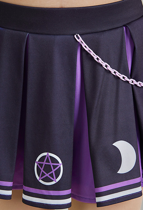 Zombie Cheerleader Demon Women Pastel Goth Star Print Halter Cheerleader Costume for Halloween Zombie Cheerleader Demon Women Pastel Goth Star Print Halter Cheerleader Costume for Halloween
